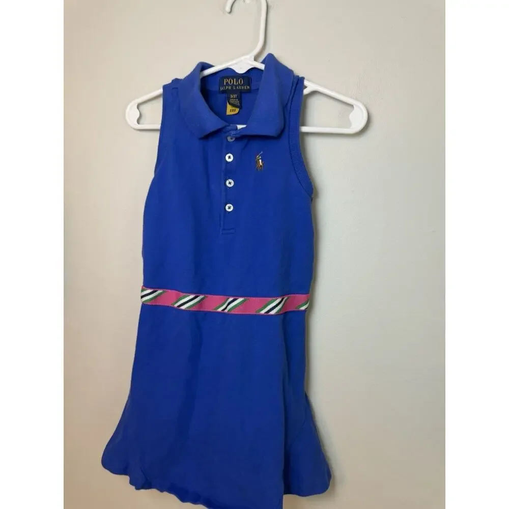 POLO RALPH LAUREN Blue Iris Cotton Sleeveless Polo Dress 3/3T